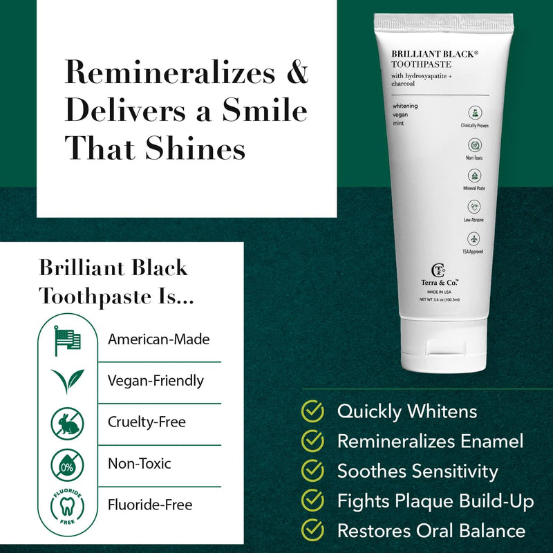 Brilliant Black Hydroxyapatite Charcoal Toothpaste for Whitening Teeth – Natural Vegan